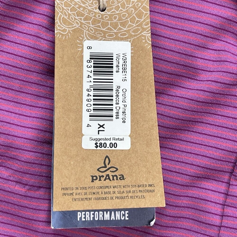 Prana Orchid Pinstripe Rebecca Dress Sz XL Built In Bra Removable Pads NEW W Tag - Picture 7 of 13